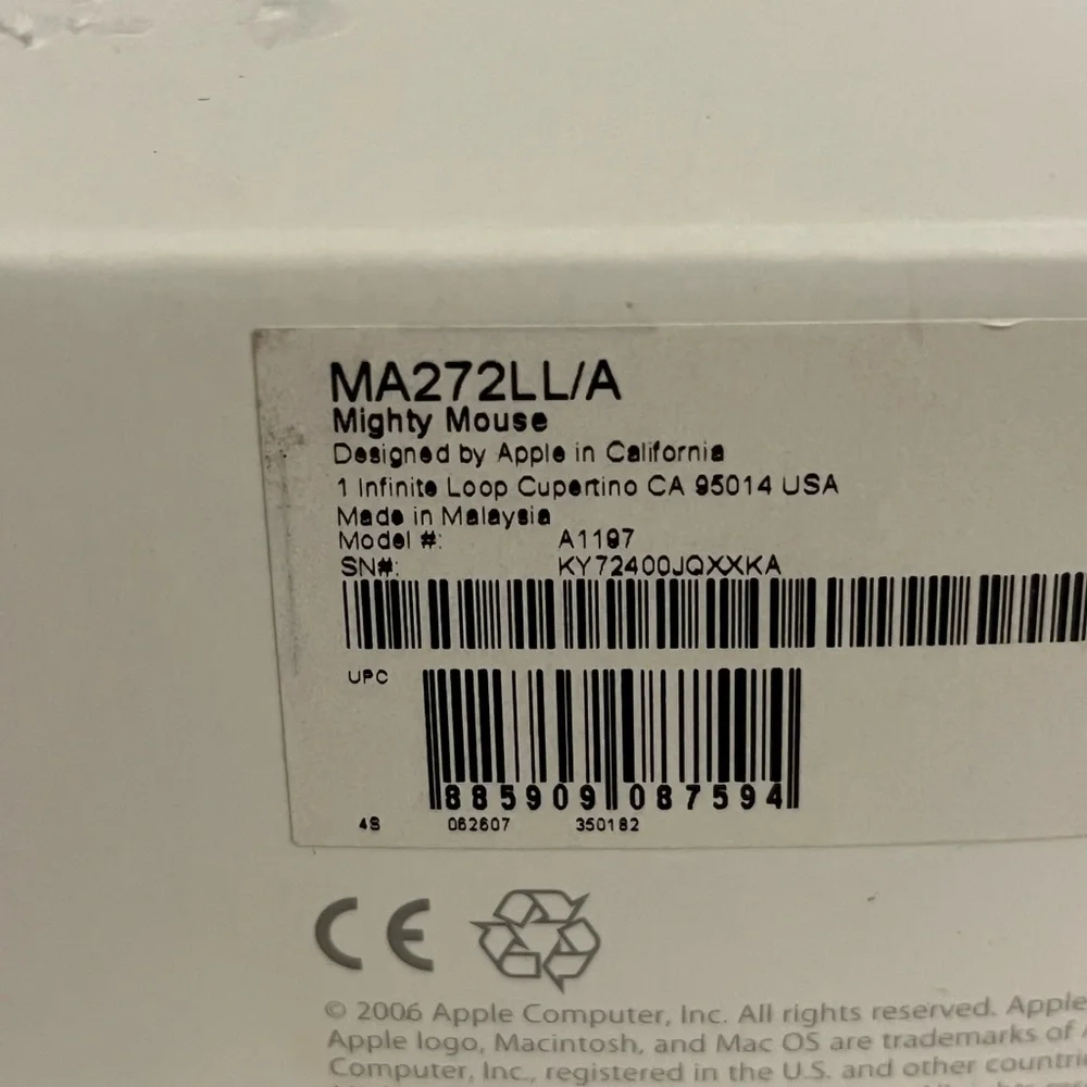 APPLE MIGHTY MOUSE MA272LL/A MODEL A1197 Pre-owned BLUETOOTH